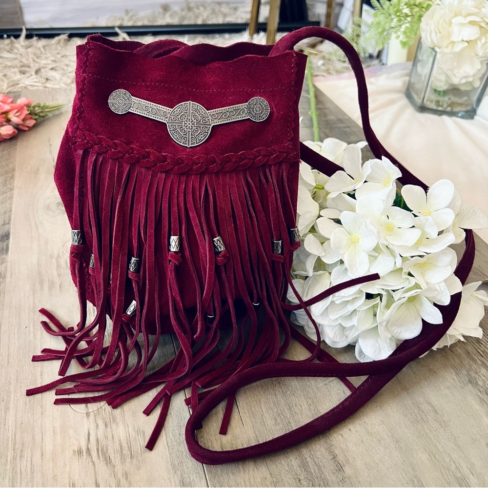 Free People Burgundy Suede Bucket Bag